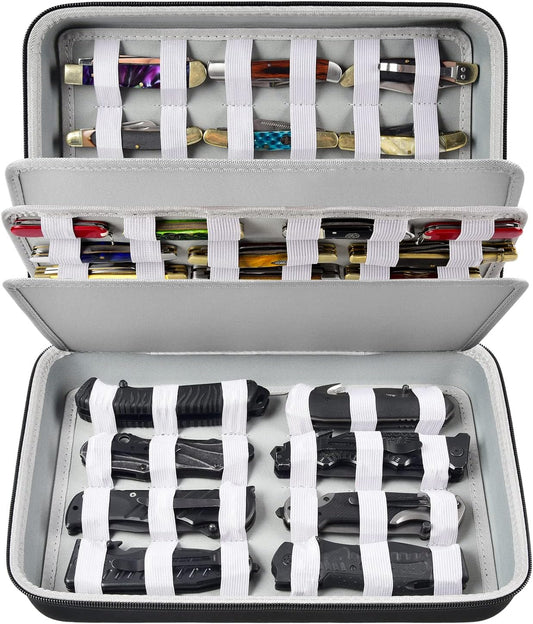 Knife Display Case for 44 Pocket Knives, Portable Storage Organizer Box for Collectors, Large Carrying Holder for Folding EDC, Hunting & Camping Gears (Box Only)