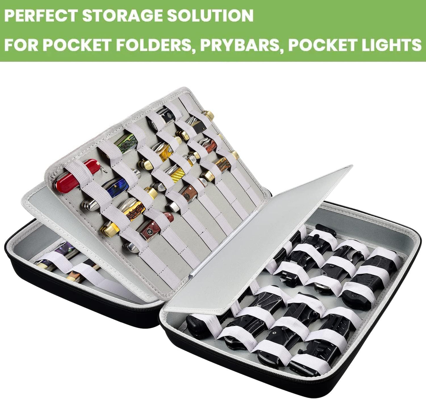 Knife Display Case for 44 Pocket Knives, Portable Storage Organizer Box for Collectors, Large Carrying Holder for Folding EDC, Hunting & Camping Gears (Box Only)