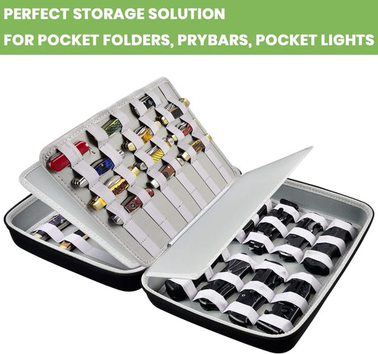 Knife Display Case for 44 Pocket Knives, Portable Storage Organizer Box for Collectors, Large Carrying Holder for Folding EDC, Hunting & Camping Gears (Box Only)