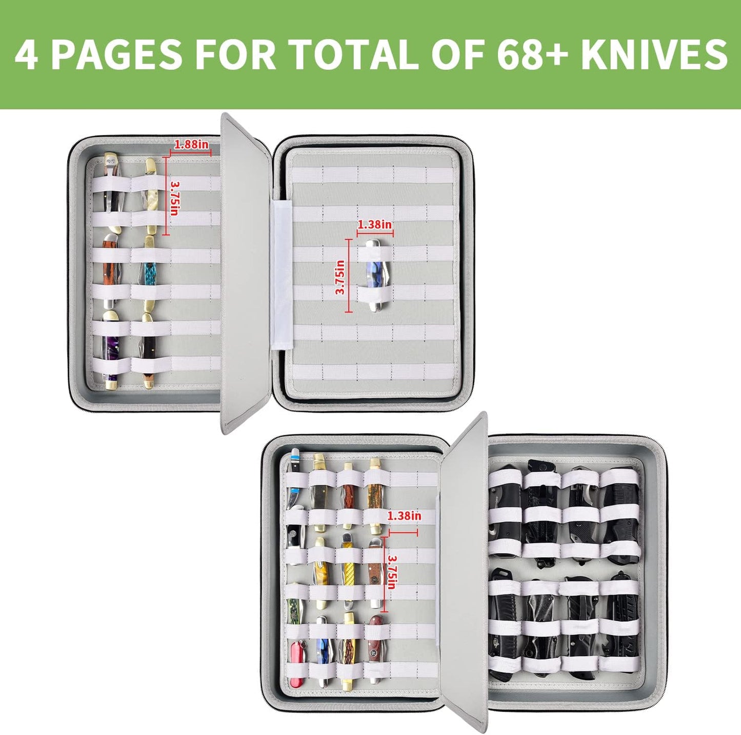 Knife Display Case for 44 Pocket Knives, Portable Storage Organizer Box for Collectors, Large Carrying Holder for Folding EDC, Hunting & Camping Gears (Box Only)