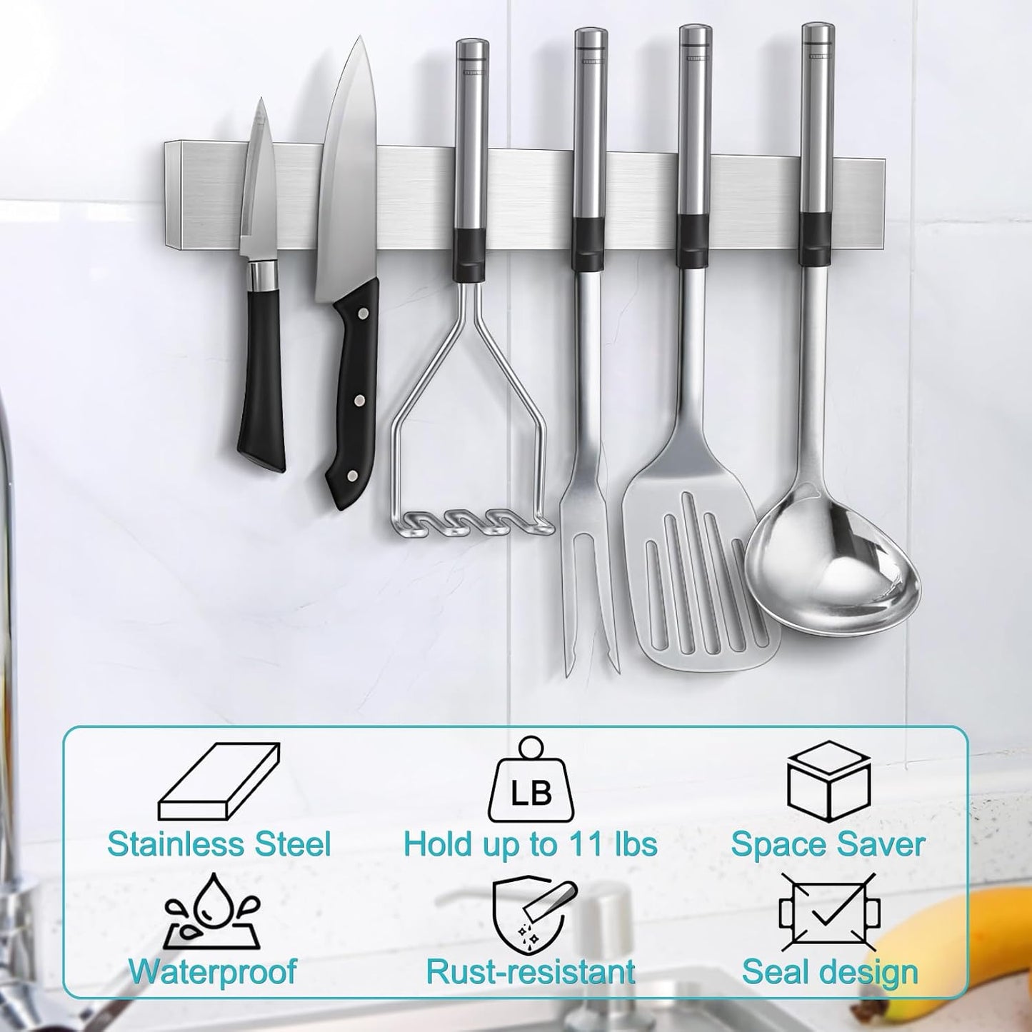 Magnetic Knife Holder for Wall, Knife Magnetic Strip Magnetic Knife Holder for Refrigerator Mount Knife Rack Kitchen Utensil Holder Metal Tool Holder Knife Block Kitchen Organizer Accessories 9.7 Inch