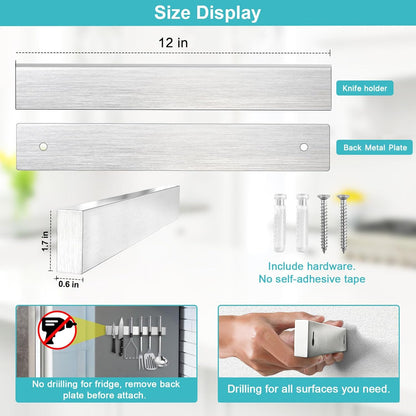 Magnetic Knife Holder for Wall, Knife Magnetic Strip Magnetic Knife Holder for Refrigerator Mount Knife Rack Kitchen Utensil Holder Metal Tool Holder Knife Block Kitchen Organizer Accessories 9.7 Inch