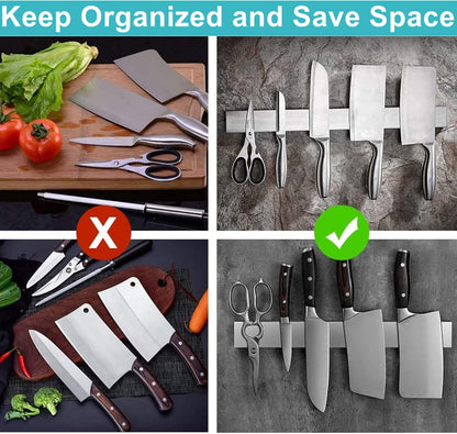 Magnetic Knife Holder for Wall, Knife Magnetic Strip Magnetic Knife Holder for Refrigerator Mount Knife Rack Kitchen Utensil Holder Metal Tool Holder Knife Block Kitchen Organizer Accessories 9.7 Inch