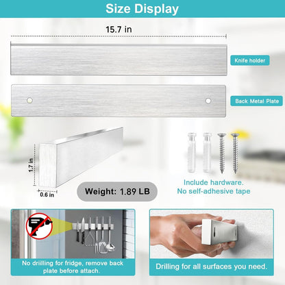 Magnetic Knife Holder for Wall, Knife Magnetic Strip Magnetic Knife Holder for Refrigerator Mount Knife Rack Kitchen Utensil Holder Metal Tool Holder Knife Block Kitchen Organizer Accessories 9.7 Inch