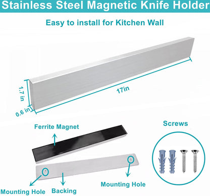Magnetic Knife Holder for Wall, Knife Magnetic Strip Magnetic Knife Holder for Refrigerator Mount Knife Rack Kitchen Utensil Holder Metal Tool Holder Knife Block Kitchen Organizer Accessories 9.7 Inch