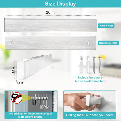 Magnetic Knife Holder for Wall, Knife Magnetic Strip Magnetic Knife Holder for Refrigerator Mount Knife Rack Kitchen Utensil Holder Metal Tool Holder Knife Block Kitchen Organizer Accessories 9.7 Inch