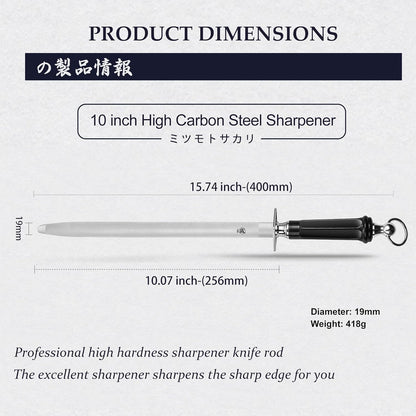 10-Inch Flat Diamond Knife Sharpening Rod, ABS Handle | Flat diamond surface for broader blade contact, high carbon steel rod, ABS handle and built-in magnet