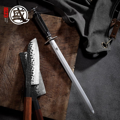 10-Inch Flat Diamond Knife Sharpening Rod, ABS Handle | Flat diamond surface for broader blade contact, high carbon steel rod, ABS handle and built-in magnet