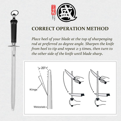 10-Inch Flat Diamond Knife Sharpening Rod, ABS Handle | Flat diamond surface for broader blade contact, high carbon steel rod, ABS handle and built-in magnet