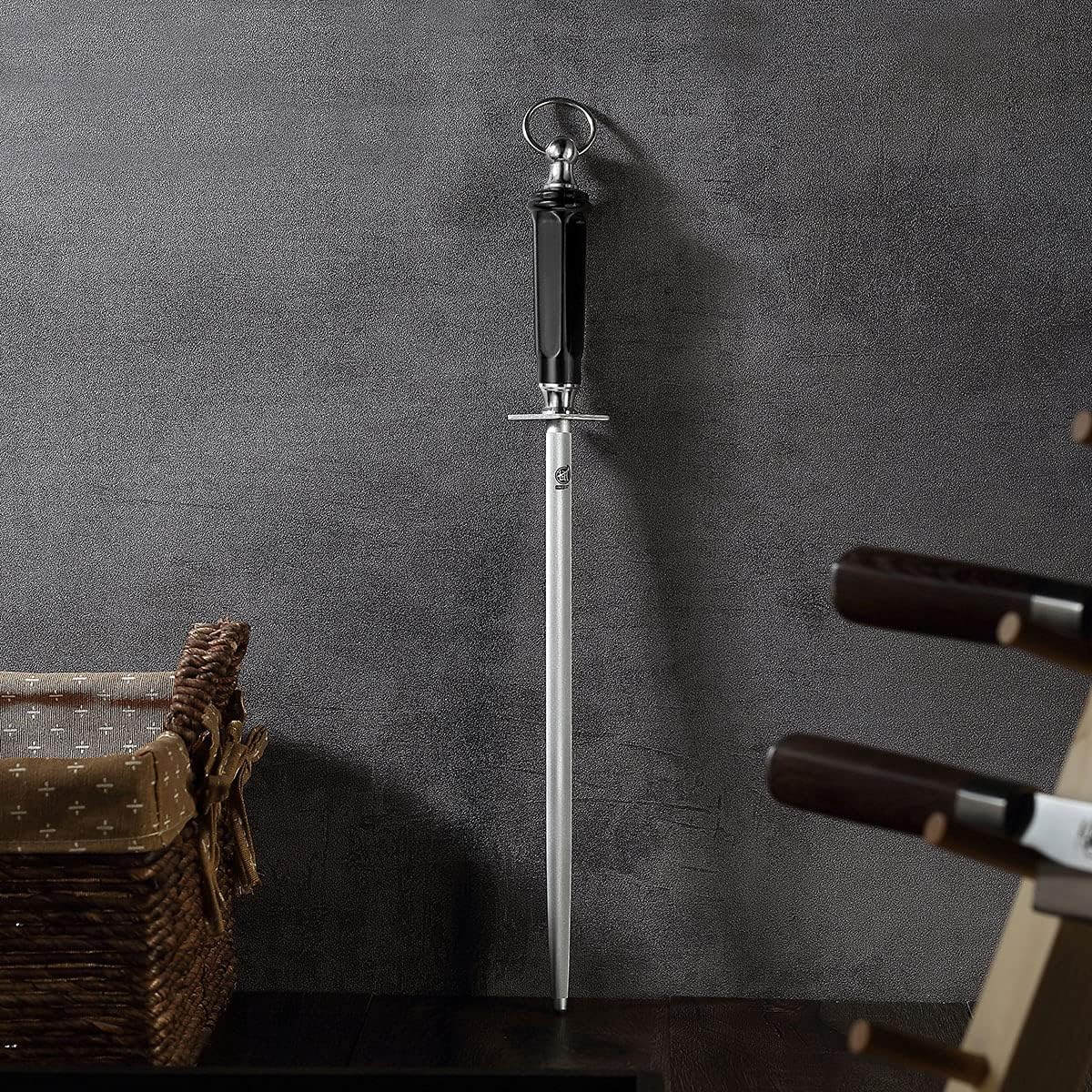 10-Inch Flat Diamond Knife Sharpening Rod, ABS Handle | Flat diamond surface for broader blade contact, high carbon steel rod, ABS handle and built-in magnet