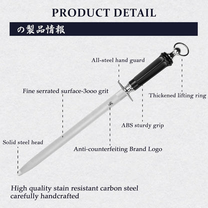 10-Inch Flat Diamond Knife Sharpening Rod, ABS Handle | Flat diamond surface for broader blade contact, high carbon steel rod, ABS handle and built-in magnet