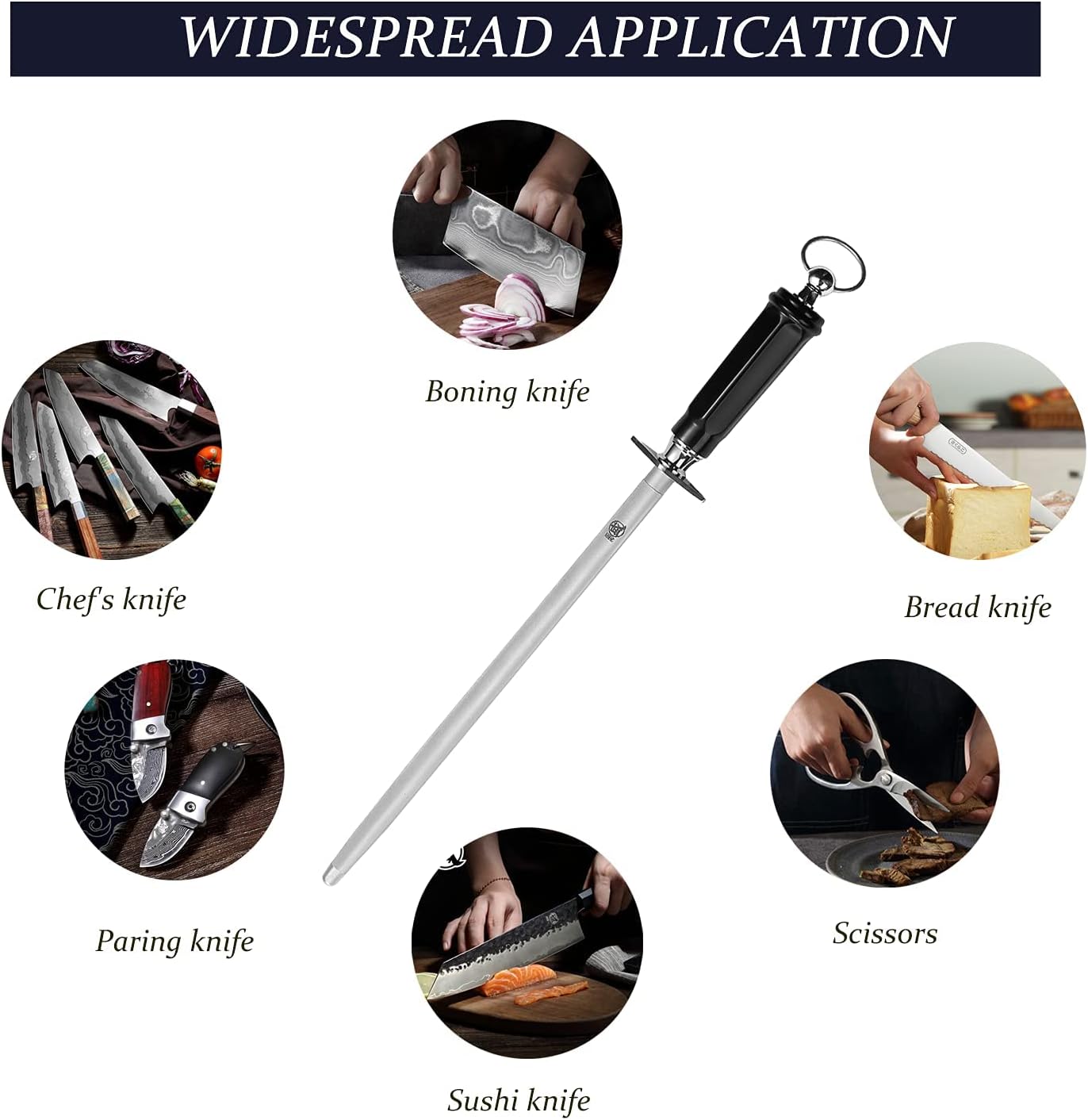 10-Inch Flat Diamond Knife Sharpening Rod, ABS Handle | Flat diamond surface for broader blade contact, high carbon steel rod, ABS handle and built-in magnet