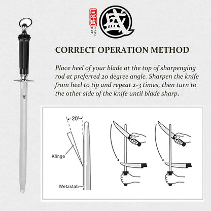10-Inch Flat Diamond Knife Sharpening Rod, ABS Handle | Flat diamond surface for broader blade contact, high carbon steel rod, ABS handle and built-in magnet
