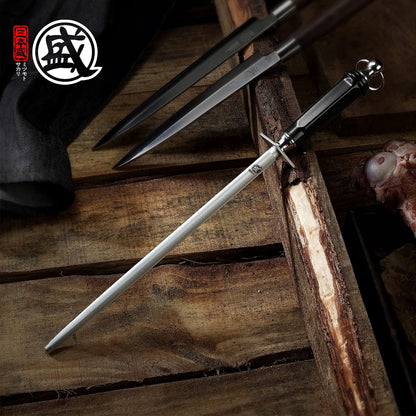 10-Inch Flat Diamond Knife Sharpening Rod, ABS Handle | Flat diamond surface for broader blade contact, high carbon steel rod, ABS handle and built-in magnet