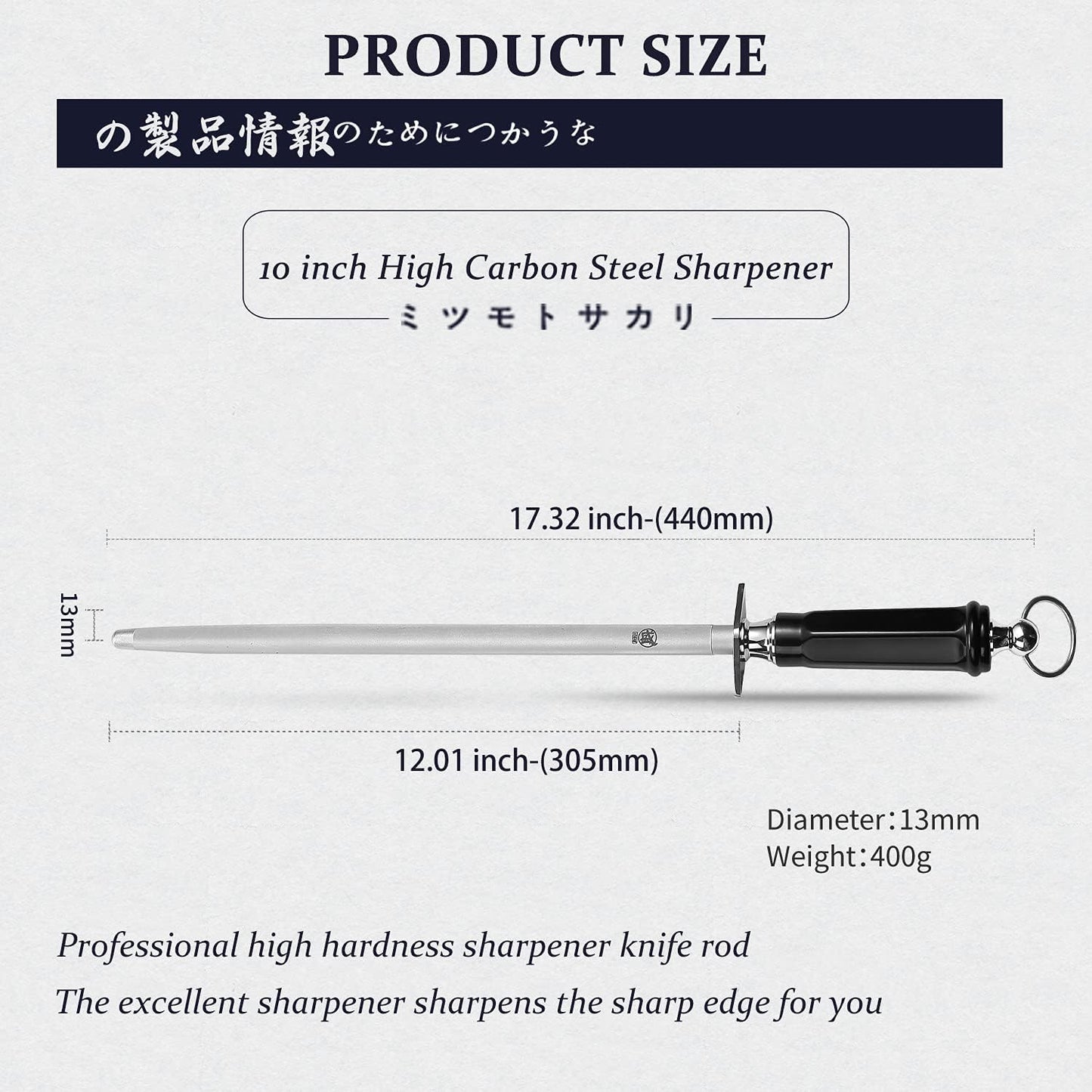 10-Inch Flat Diamond Knife Sharpening Rod, ABS Handle | Flat diamond surface for broader blade contact, high carbon steel rod, ABS handle and built-in magnet