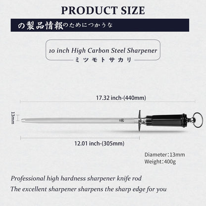 10-Inch Flat Diamond Knife Sharpening Rod, ABS Handle | Flat diamond surface for broader blade contact, high carbon steel rod, ABS handle and built-in magnet
