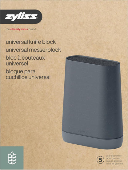 Universal Knife Block with Flexible Bristle Insert, Countertop Knife Holder for up to 5 Knives, Non-Slip Base, Removable Insert, Wheat Straw Kitchen Storage