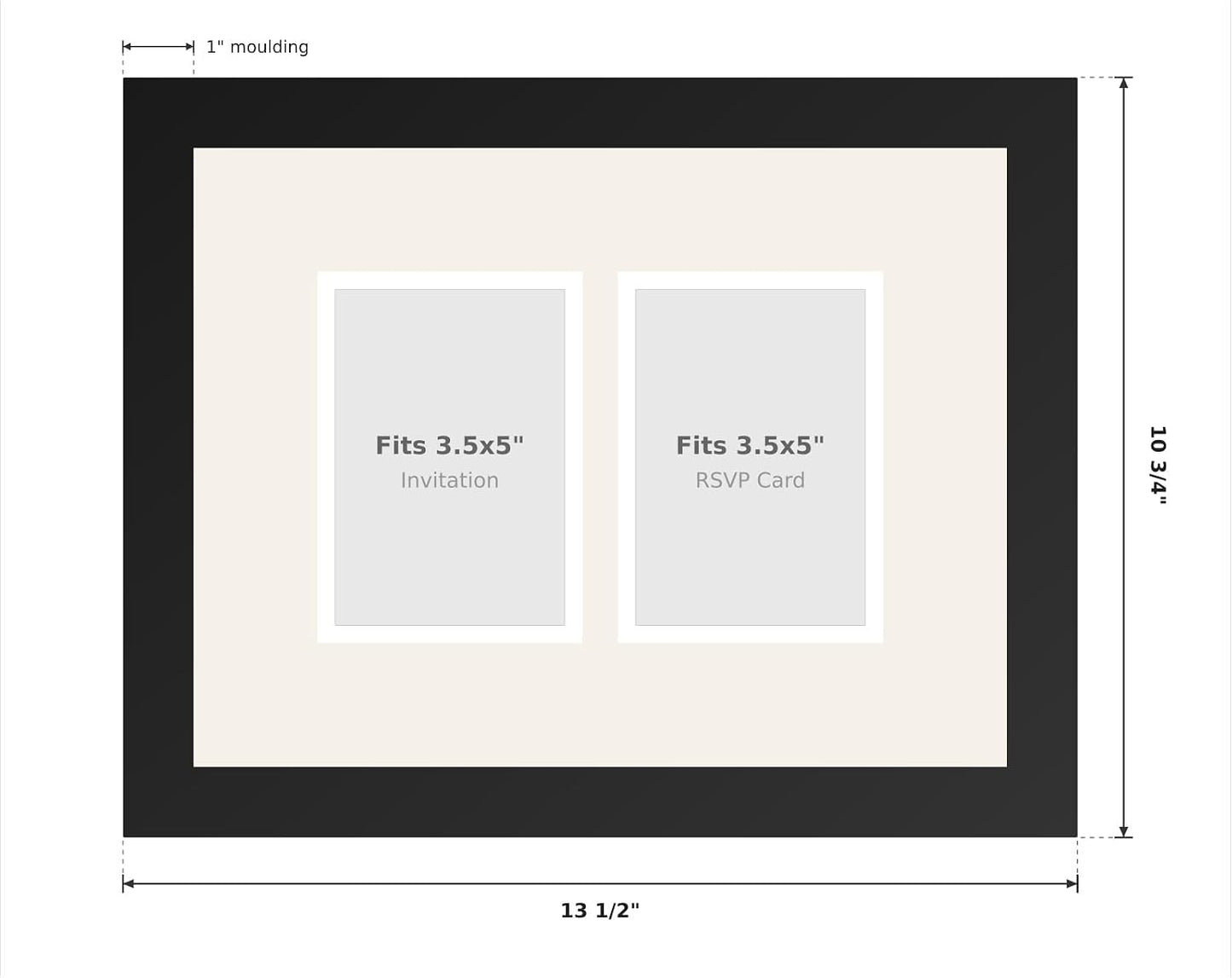 Heirloom 3.5x5 Enclosure Invitation and RSVP Keepsake Frame in Brown Genuine Hardwood 13.5x10.75 Artisan-Cut Double Mat White Paired With Metallic Gold Timeless Display