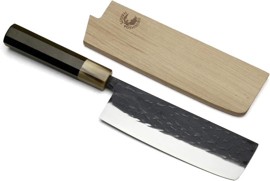 Yoshihiro Kurouchi Stainless Clad High Performance SLD Japanese Nakiri Vegetable Knife Ebony Handle(6.5"(165mm) & Saya)
