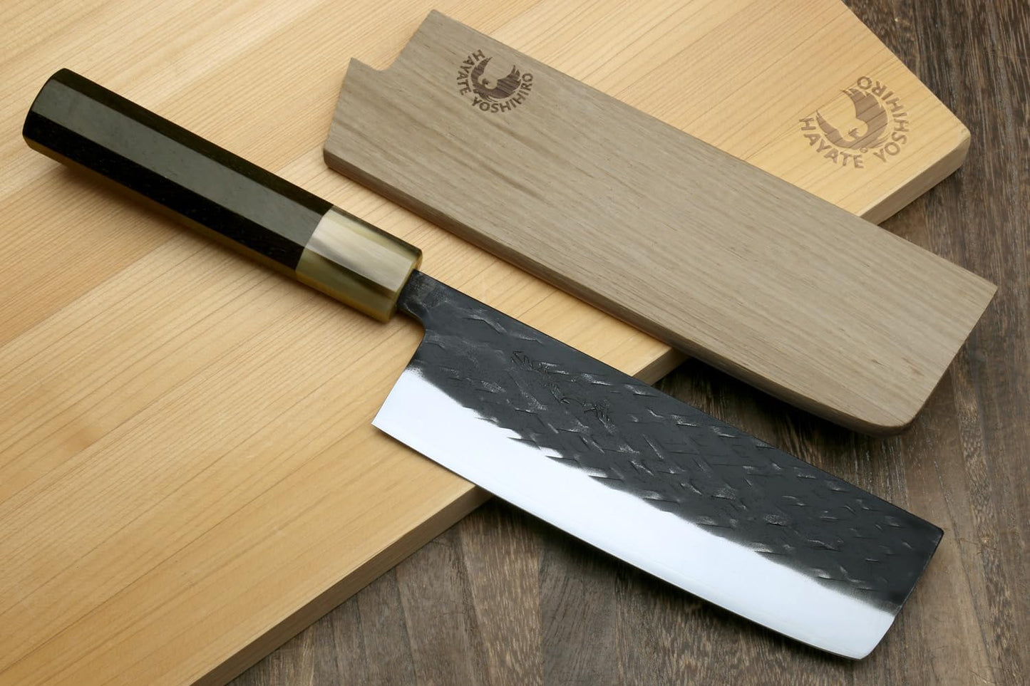Yoshihiro Kurouchi Stainless Clad High Performance SLD Japanese Nakiri Vegetable Knife Ebony Handle(6.5"(165mm) & Saya)