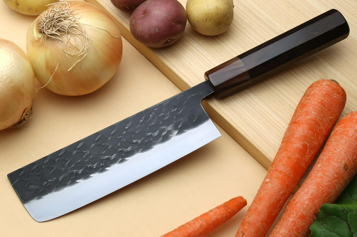Yoshihiro Kurouchi Stainless Clad High Performance SLD Japanese Nakiri Vegetable Knife Ebony Handle(6.5"(165mm) & Saya)
