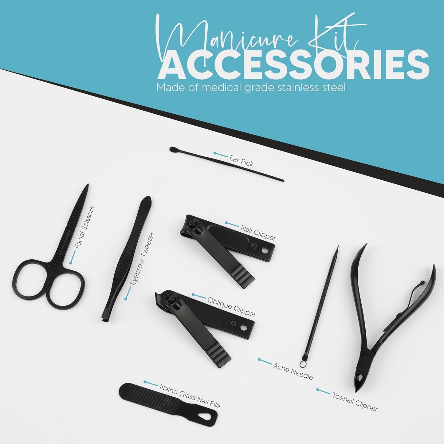 Manicure Kit for Women and Men, Manicure Set with Nail Clippers or Nail Kit Includes Fingernail & Toenail Clippers,15-Pcs Pedicure Kit Stocking Stuffers with Travel Case - Green