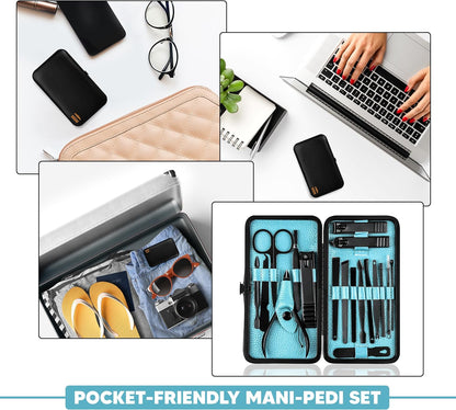 Manicure Kit for Women and Men, Manicure Set with Nail Clippers or Nail Kit Includes Fingernail & Toenail Clippers,15-Pcs Pedicure Kit Stocking Stuffers with Travel Case - Green