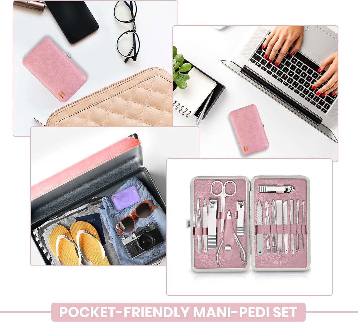 Manicure Kit for Women and Men, Manicure Set with Nail Clippers or Nail Kit Includes Fingernail & Toenail Clippers,15-Pcs Pedicure Kit Stocking Stuffers with Travel Case - Green