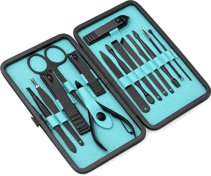 Manicure Kit for Women and Men, Manicure Set with Nail Clippers or Nail Kit Includes Fingernail & Toenail Clippers,15-Pcs Pedicure Kit Stocking Stuffers with Travel Case - Green