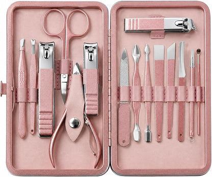 Manicure Kit for Women and Men, Manicure Set with Nail Clippers or Nail Kit Includes Fingernail & Toenail Clippers,15-Pcs Pedicure Kit Stocking Stuffers with Travel Case - Green