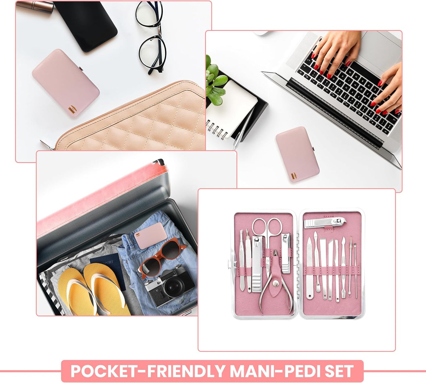 Manicure Kit for Women and Men, Manicure Set with Nail Clippers or Nail Kit Includes Fingernail & Toenail Clippers,15-Pcs Pedicure Kit Stocking Stuffers with Travel Case - Green