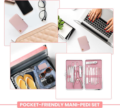 Manicure Kit for Women and Men, Manicure Set with Nail Clippers or Nail Kit Includes Fingernail & Toenail Clippers,15-Pcs Pedicure Kit Stocking Stuffers with Travel Case - Green