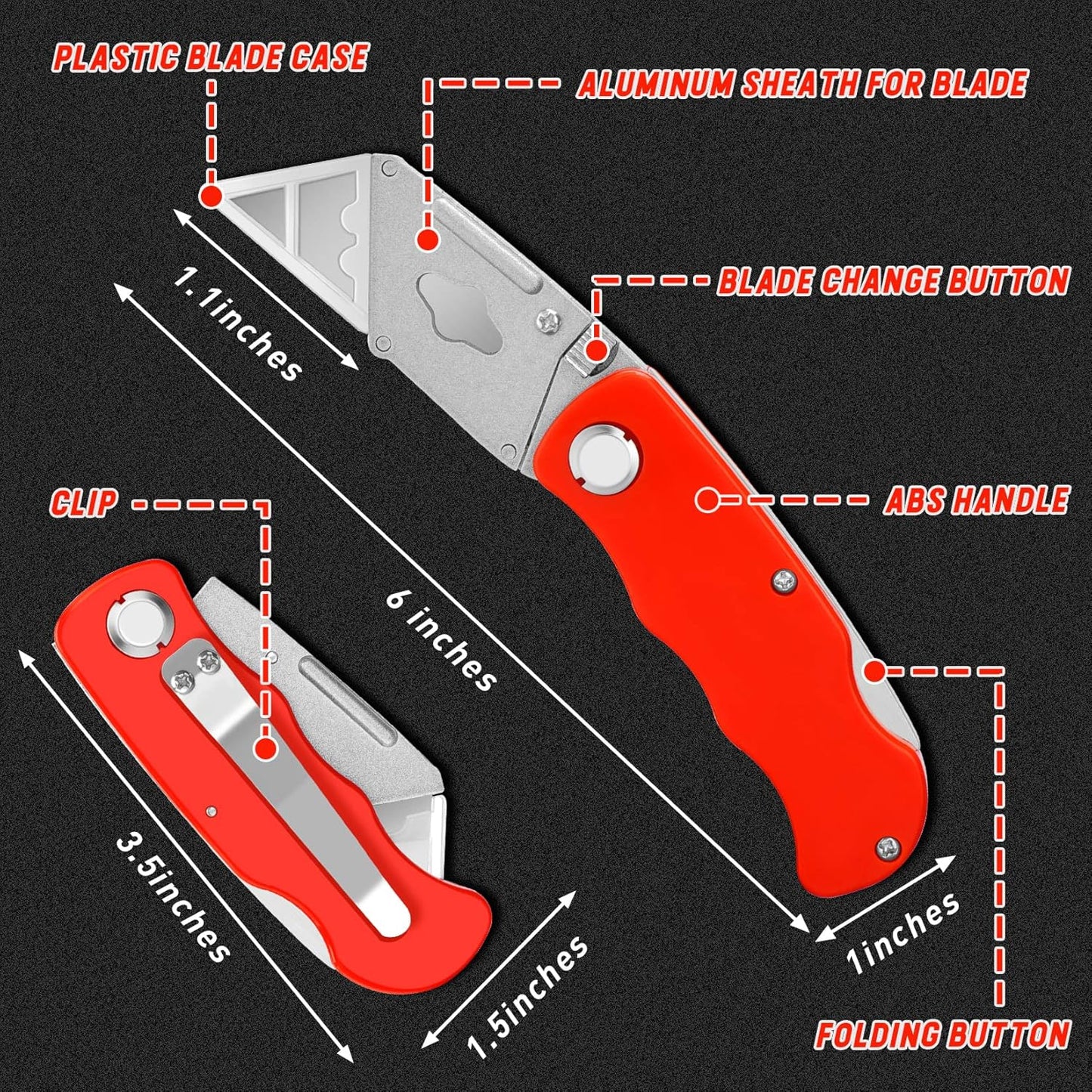 4 Pack Folding Utility Knife, Box Cutter with 10 Blade, Razor Knife | Utility knife for mat board cardboard home office warehouse durable razor knife box opener with clip navajas de trabajo