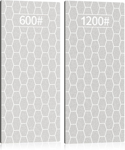 2PCS Diamond Sharpening Stone, Knife Sharpener Stone Whetstone Honeycomb Surface Diamond Sharpener Plate with Non-slip Base for Pocket Knives Scissors, Outdoor Kitchen Tools (600/1200 Grit)