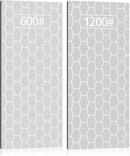 2PCS Diamond Sharpening Stone, Knife Sharpener Stone Whetstone Honeycomb Surface Diamond Sharpener Plate with Non-slip Base for Pocket Knives Scissors, Outdoor Kitchen Tools (600/1200 Grit)