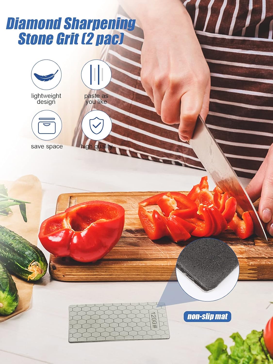 2PCS Diamond Sharpening Stone, Knife Sharpener Stone Whetstone Honeycomb Surface Diamond Sharpener Plate with Non-slip Base for Pocket Knives Scissors, Outdoor Kitchen Tools (600/1200 Grit)