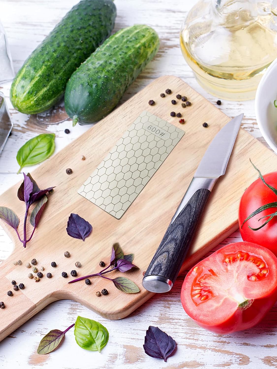 2PCS Diamond Sharpening Stone, Knife Sharpener Stone Whetstone Honeycomb Surface Diamond Sharpener Plate with Non-slip Base for Pocket Knives Scissors, Outdoor Kitchen Tools (600/1200 Grit)