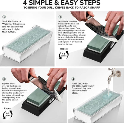 Professionally Complete Knife Sharpening Stone 15 Piece with Whetstone Bowl, Sharpener Kit for Knives, Premium 4 Side Grit Stones 400/1000 3000/8000, Honing Guide, Flattening Set, Holder, Gloves, Mat