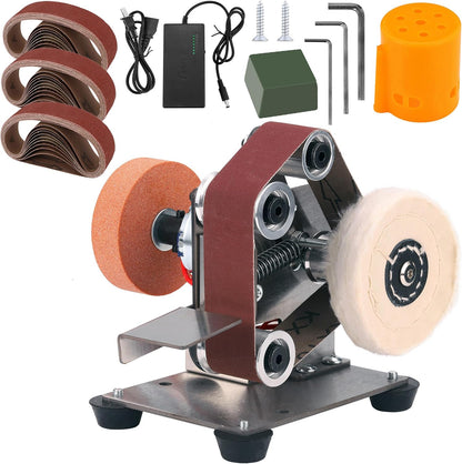 Mini Belt Sander for Knife Making, 3 IN 1 Electric Power Bench Belt Sanders, 7 Adjustable Speed Knife Sharpener Knife Polishing Kit for DIY Metal Woodworking Knife Making (Multi-functional)