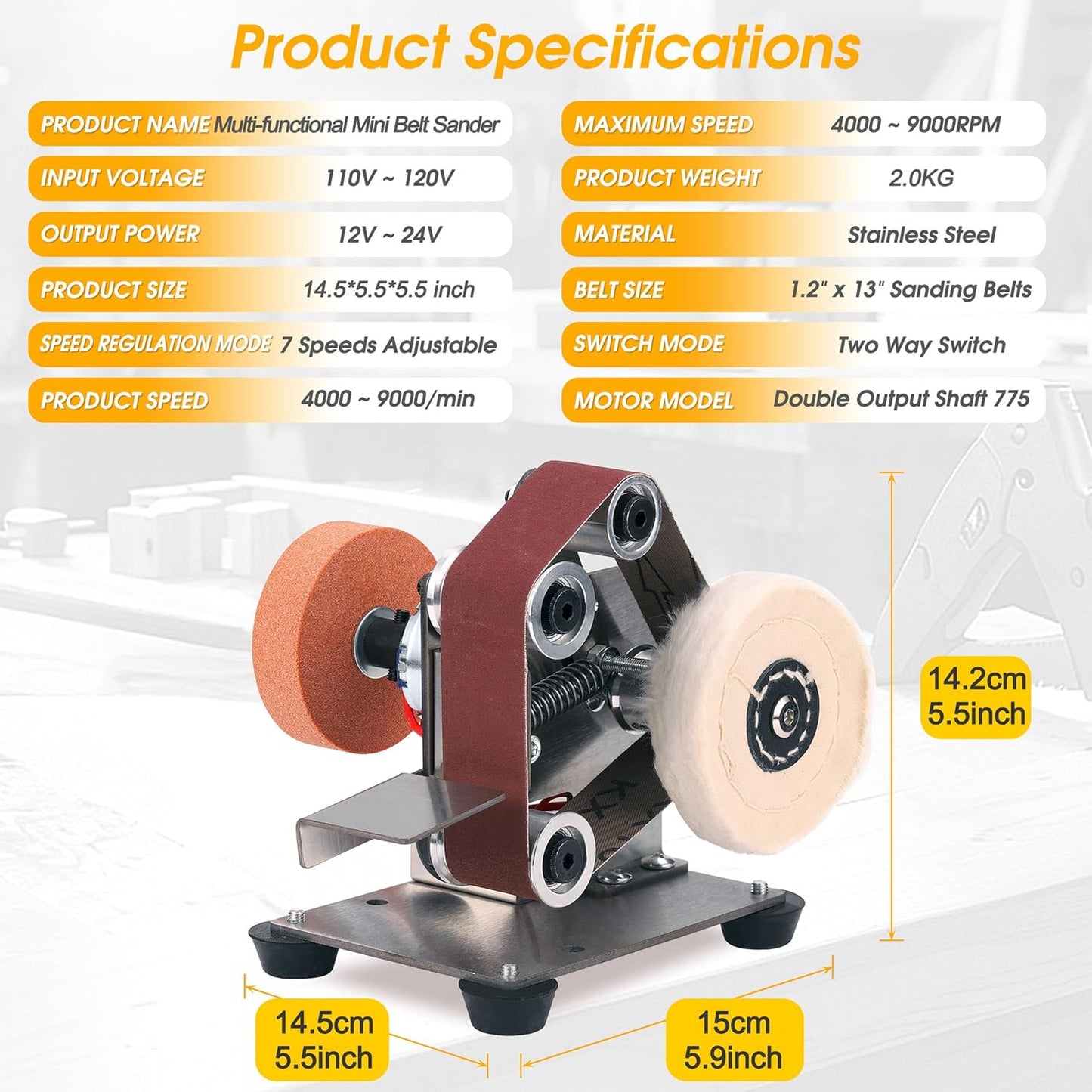 Mini Belt Sander for Knife Making, 3 IN 1 Electric Power Bench Belt Sanders, 7 Adjustable Speed Knife Sharpener Knife Polishing Kit for DIY Metal Woodworking Knife Making (Multi-functional)