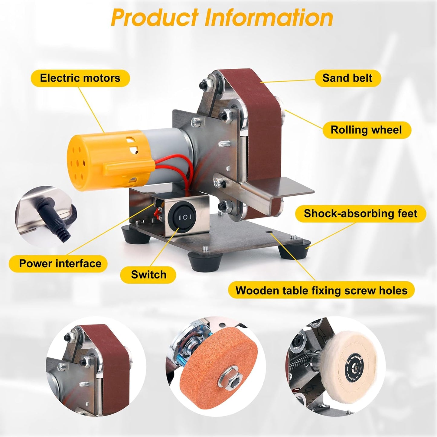 Mini Belt Sander for Knife Making, 3 IN 1 Electric Power Bench Belt Sanders, 7 Adjustable Speed Knife Sharpener Knife Polishing Kit for DIY Metal Woodworking Knife Making (Multi-functional)