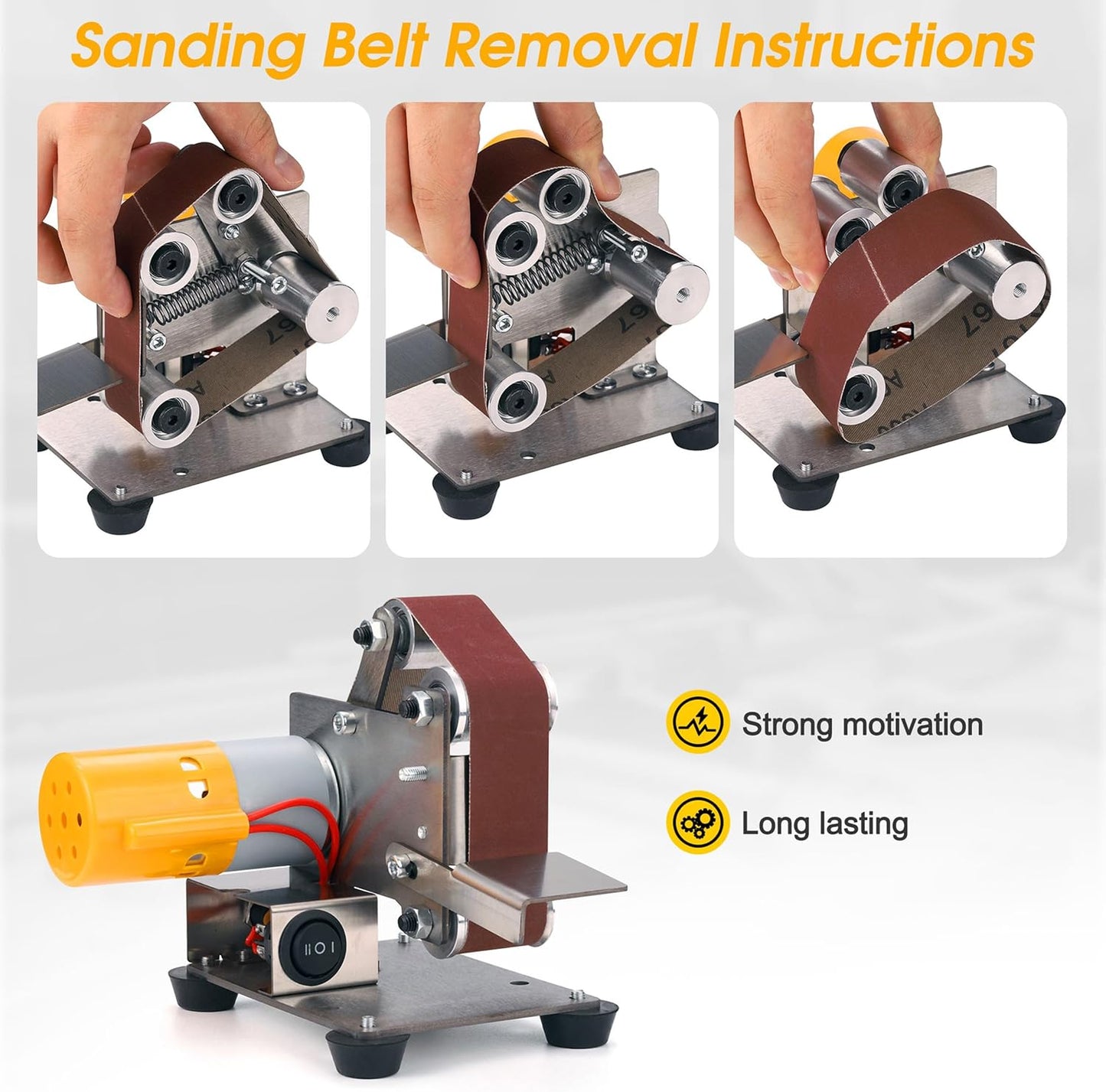 Mini Belt Sander for Knife Making, 3 IN 1 Electric Power Bench Belt Sanders, 7 Adjustable Speed Knife Sharpener Knife Polishing Kit for DIY Metal Woodworking Knife Making (Multi-functional)