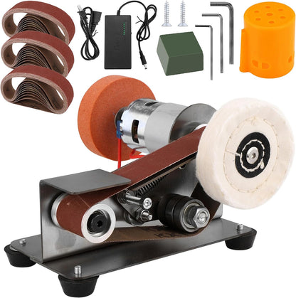 Mini Belt Sander for Knife Making, 3 IN 1 Electric Power Bench Belt Sanders, 7 Adjustable Speed Knife Sharpener Knife Polishing Kit for DIY Metal Woodworking Knife Making (Multi-functional)