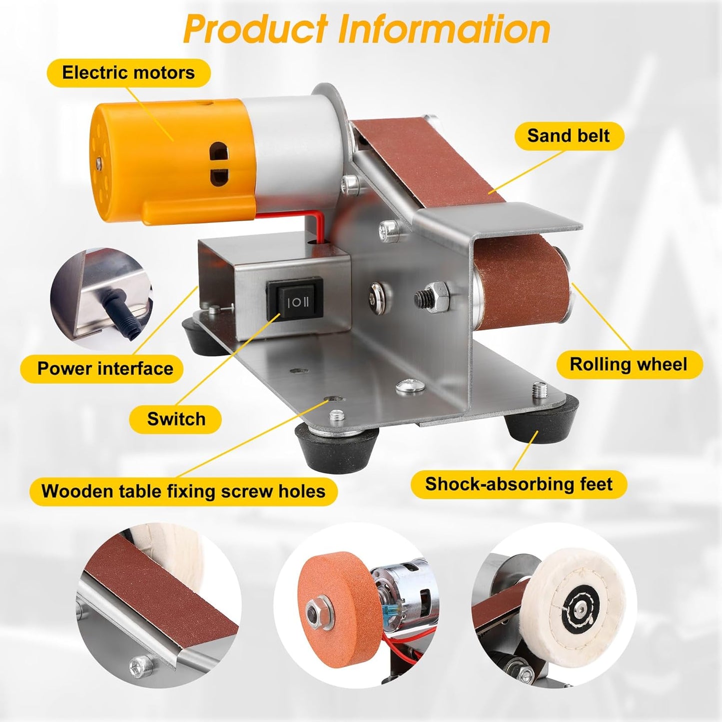 Mini Belt Sander for Knife Making, 3 IN 1 Electric Power Bench Belt Sanders, 7 Adjustable Speed Knife Sharpener Knife Polishing Kit for DIY Metal Woodworking Knife Making (Multi-functional)