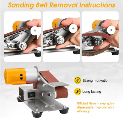 Mini Belt Sander for Knife Making, 3 IN 1 Electric Power Bench Belt Sanders, 7 Adjustable Speed Knife Sharpener Knife Polishing Kit for DIY Metal Woodworking Knife Making (Multi-functional)