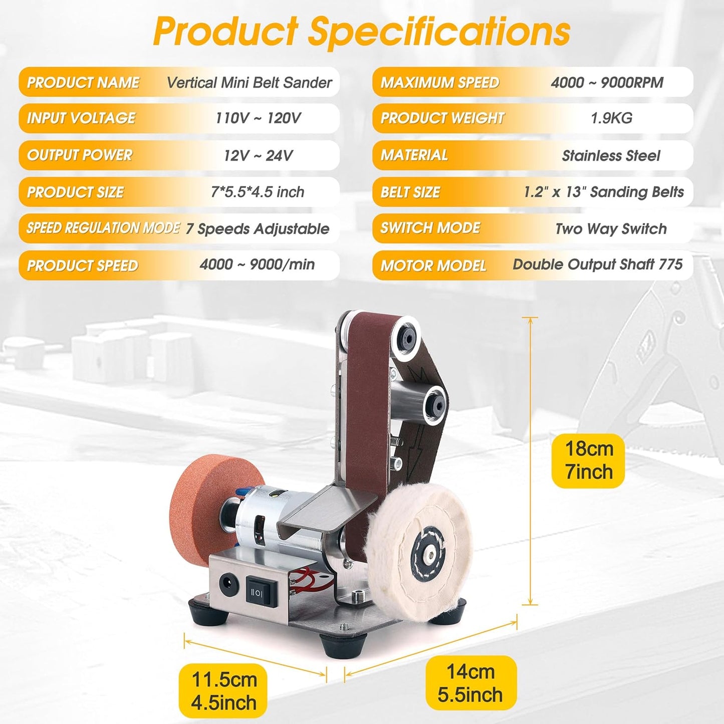 Mini Belt Sander for Knife Making, 3 IN 1 Electric Power Bench Belt Sanders, 7 Adjustable Speed Knife Sharpener Knife Polishing Kit for DIY Metal Woodworking Knife Making (Multi-functional)
