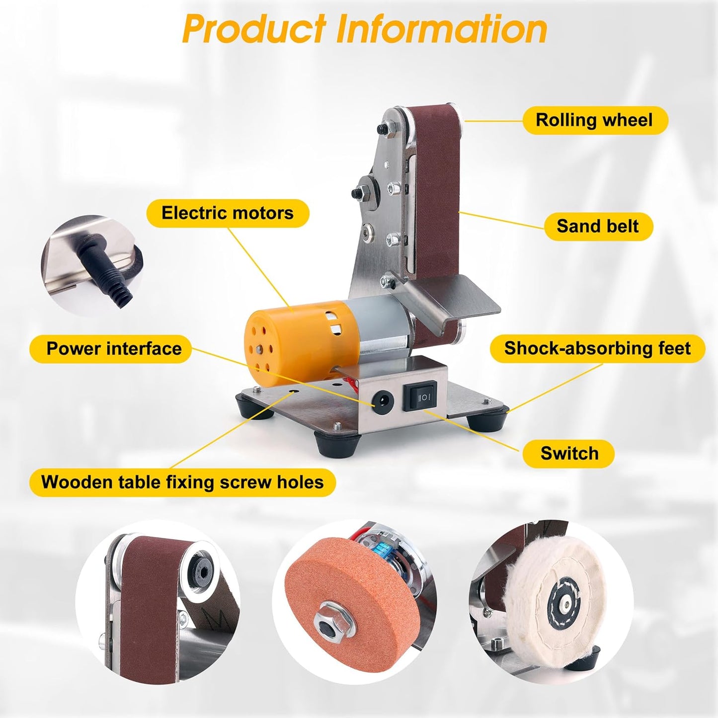 Mini Belt Sander for Knife Making, 3 IN 1 Electric Power Bench Belt Sanders, 7 Adjustable Speed Knife Sharpener Knife Polishing Kit for DIY Metal Woodworking Knife Making (Multi-functional)