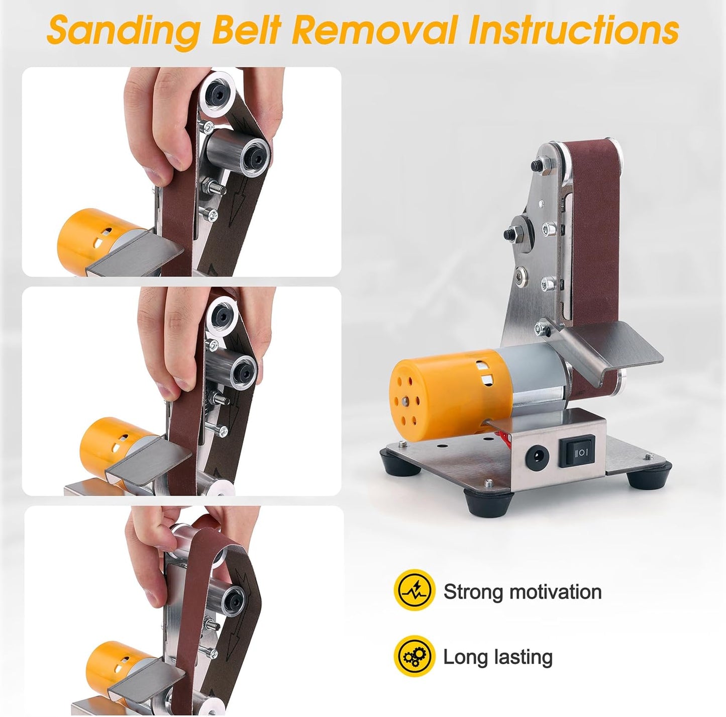 Mini Belt Sander for Knife Making, 3 IN 1 Electric Power Bench Belt Sanders, 7 Adjustable Speed Knife Sharpener Knife Polishing Kit for DIY Metal Woodworking Knife Making (Multi-functional)