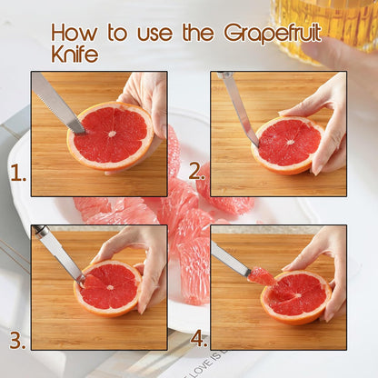 2PCS Grapefruit Knife, Stainless Steel Curved Serrated Blade for Kiwi Lemon
