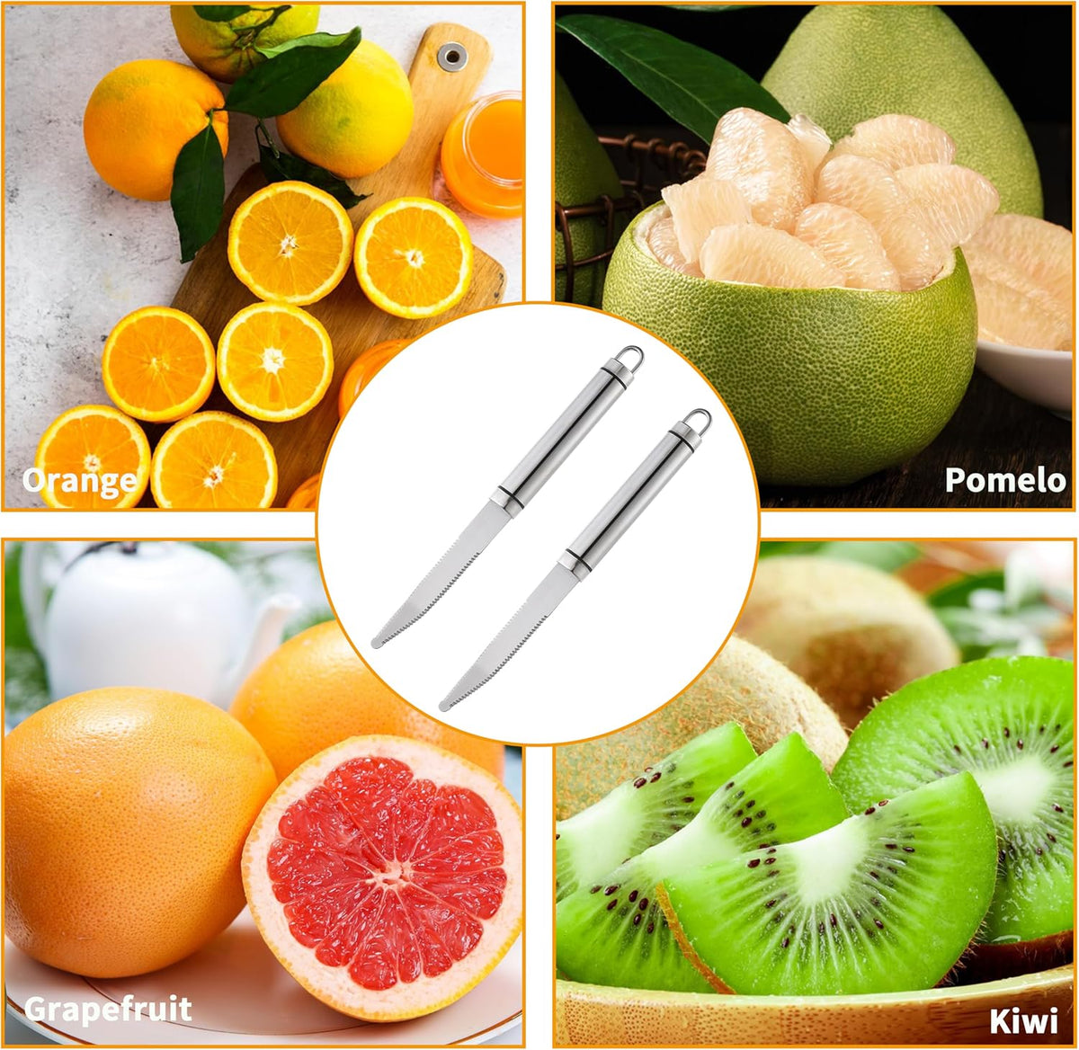 2PCS Grapefruit Knife, Stainless Steel Curved Serrated Blade for Kiwi Lemon